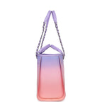Small Deauville Shopping Tote Pink and Purple Ombre Calfskin Silver Hardware