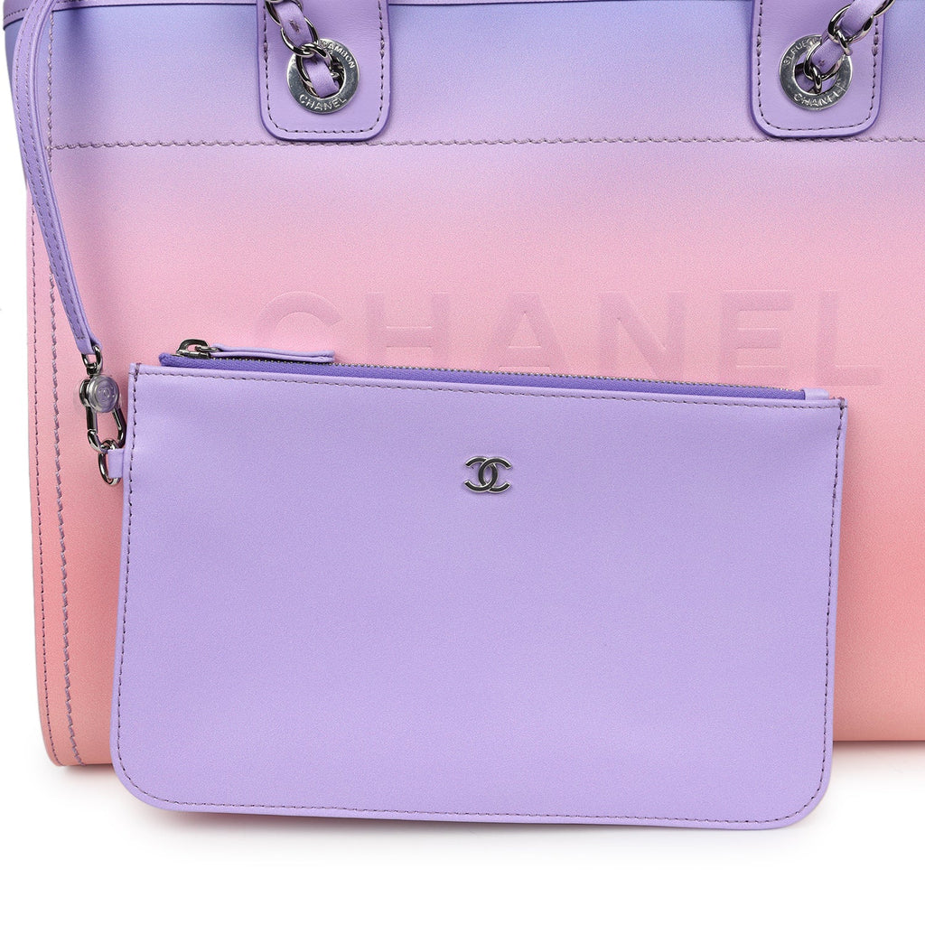 Small Deauville Shopping Tote Pink and Purple Ombre Calfskin Silver Hardware