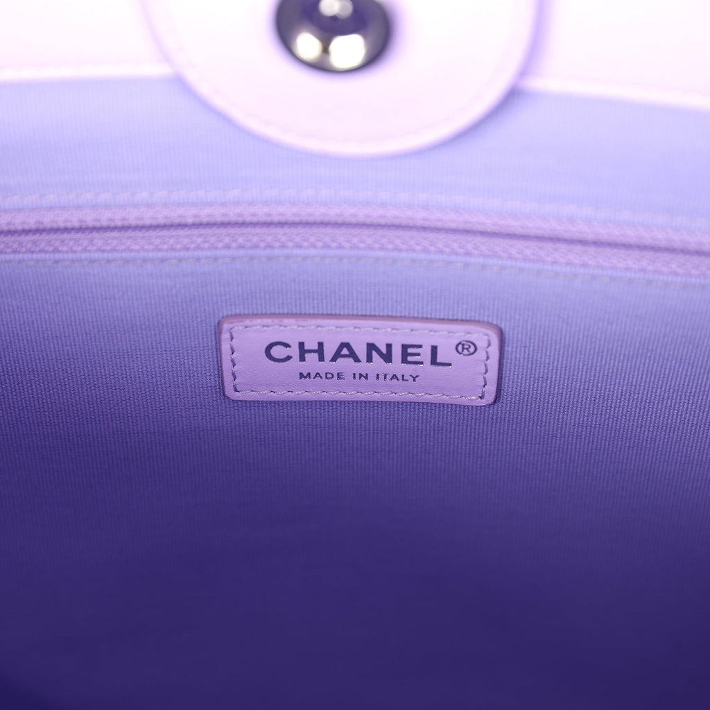 Small Deauville Shopping Tote Pink and Purple Ombre Calfskin Silver Hardware