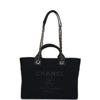 Small Deauville Shopping Tote Black Canvas Light Gold Hardware