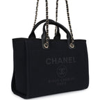 Small Deauville Shopping Tote Black Canvas Light Gold Hardware