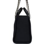 Small Deauville Shopping Tote Black Canvas Light Gold Hardware