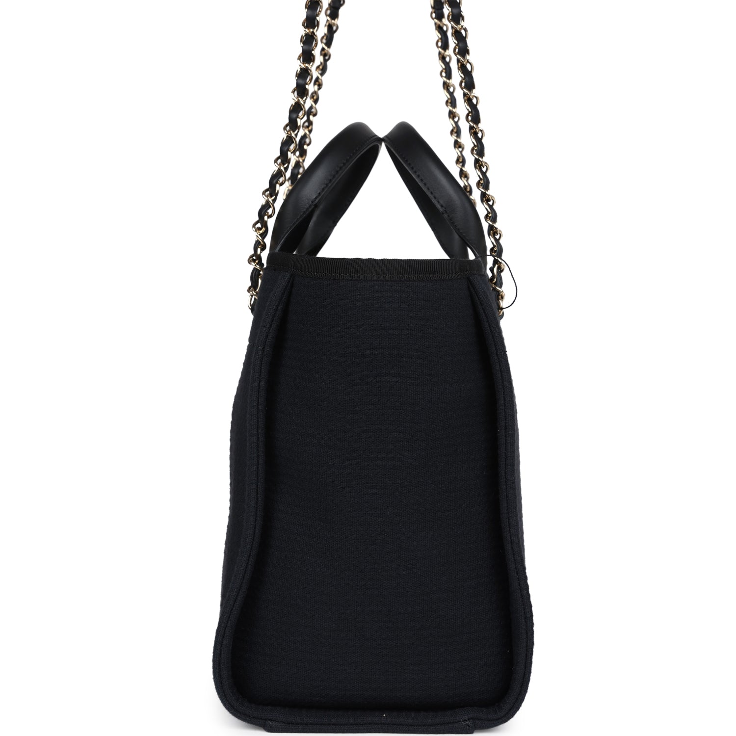 Small Deauville Shopping Tote Black Canvas Light Gold Hardware