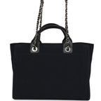 Small Deauville Shopping Tote Black Canvas Light Gold Hardware