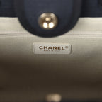 Small Deauville Shopping Tote Black Canvas Light Gold Hardware