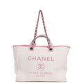 Medium Deauville Shopping Tote Light Pink Raffia and Canvas Silver Hardware