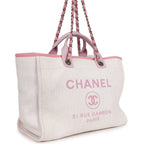 Medium Deauville Shopping Tote Light Pink Raffia and Canvas Silver Hardware