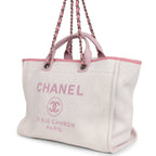 Medium Deauville Shopping Tote Light Pink Raffia and Canvas Silver Hardware