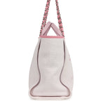 Medium Deauville Shopping Tote Light Pink Raffia and Canvas Silver Hardware