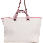 Medium Deauville Shopping Tote Light Pink Raffia and Canvas Silver Hardware