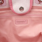 Medium Deauville Shopping Tote Light Pink Raffia and Canvas Silver Hardware