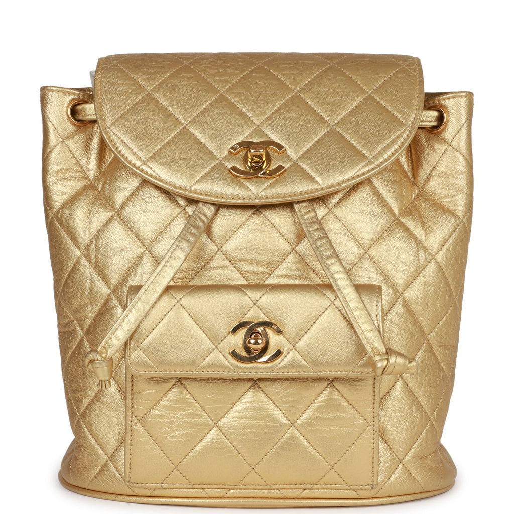 Vintage Duma Backpack Gold Metallic Lambskin Gold Hardware