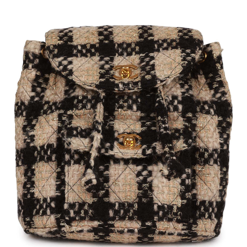 Vintage Duma Backpack Beige and Black Tweed Gold Hardware