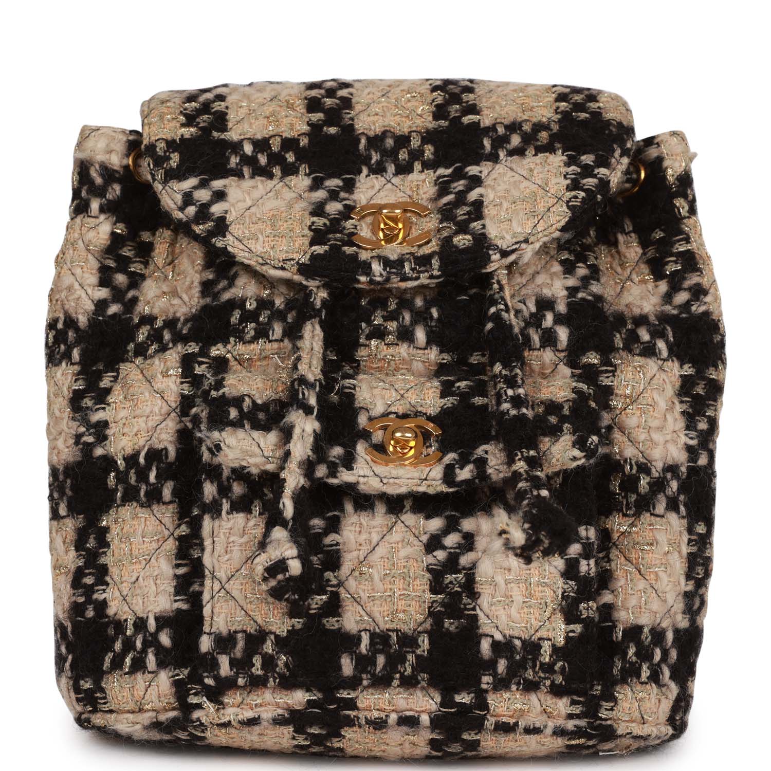 Vintage Duma Backpack Beige and Black Tweed Gold Hardware