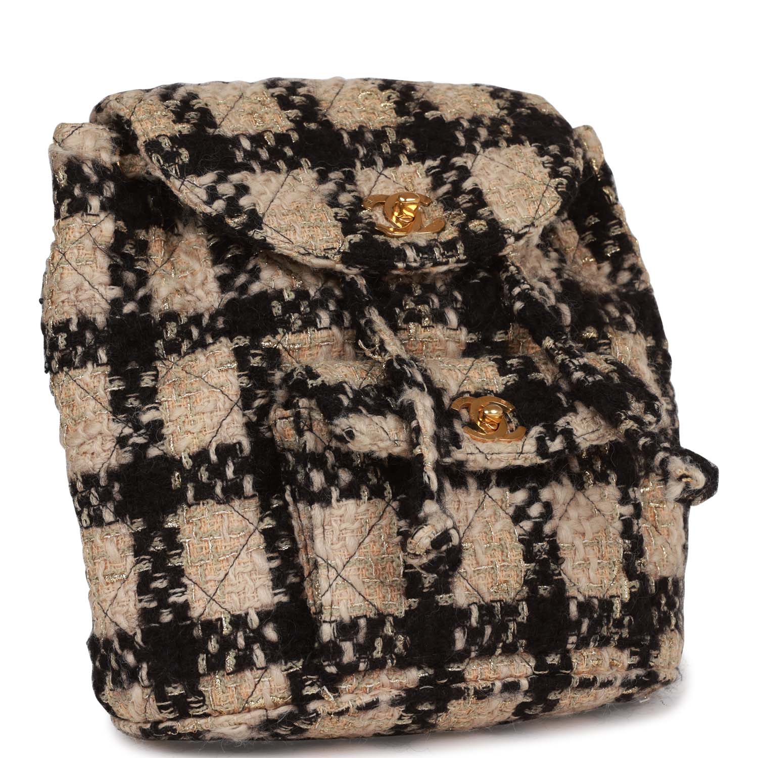 Vintage Duma Backpack Beige and Black Tweed Gold Hardware