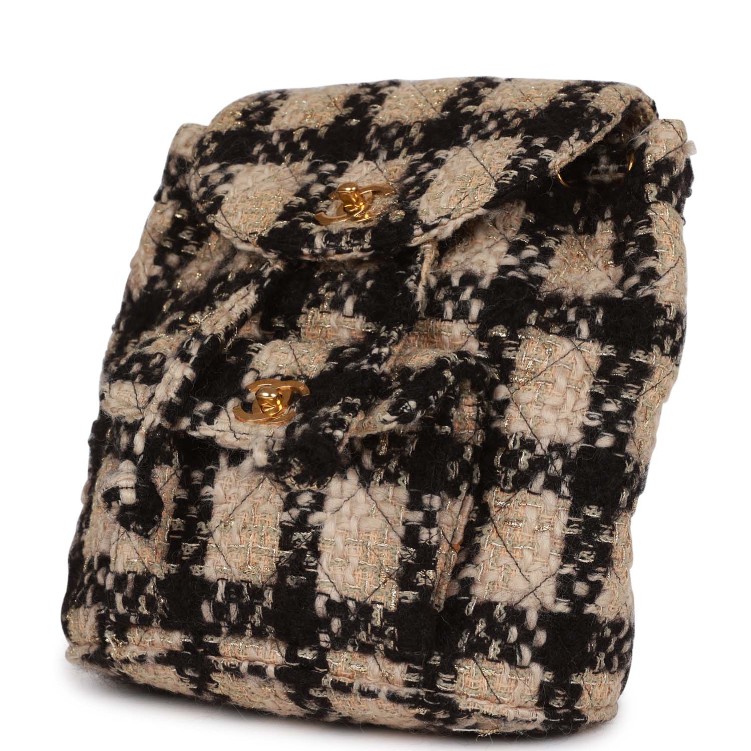 Vintage Duma Backpack Beige and Black Tweed Gold Hardware
