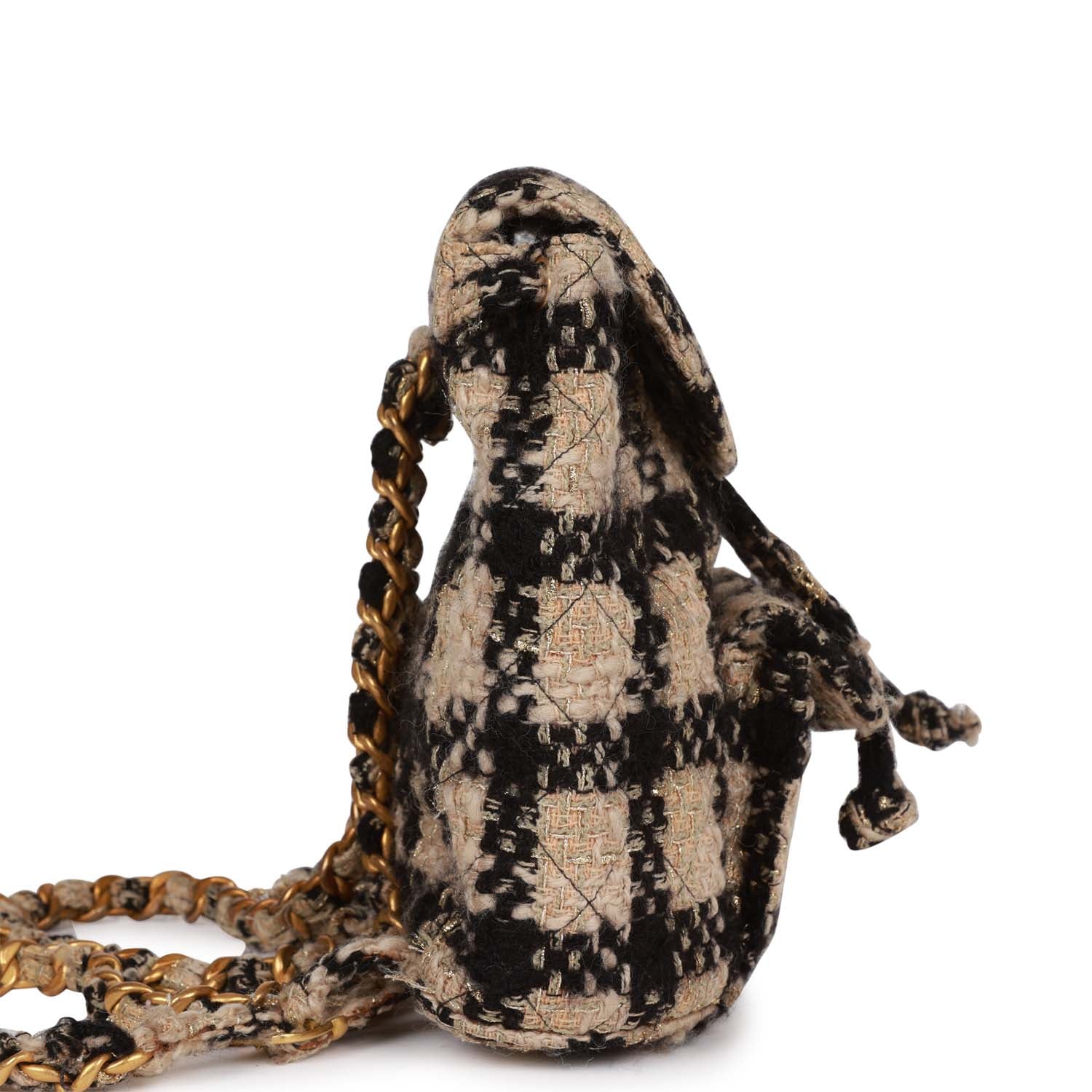 Vintage Duma Backpack Beige and Black Tweed Gold Hardware
