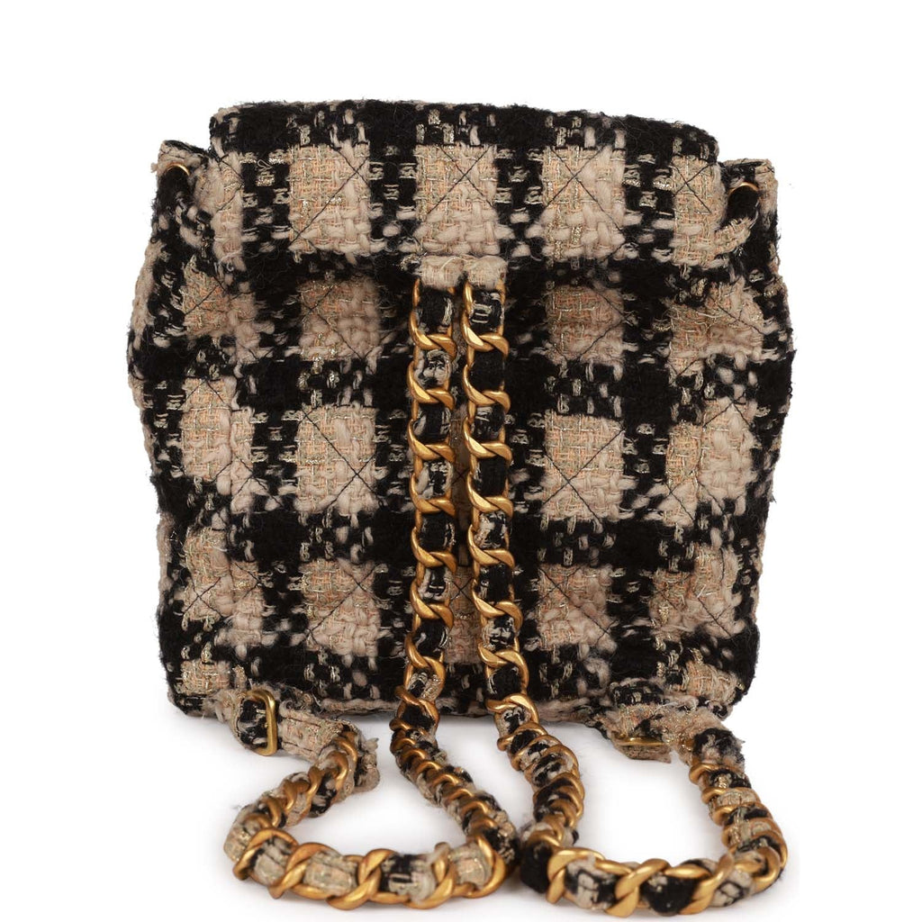 Vintage Duma Backpack Beige and Black Tweed Gold Hardware