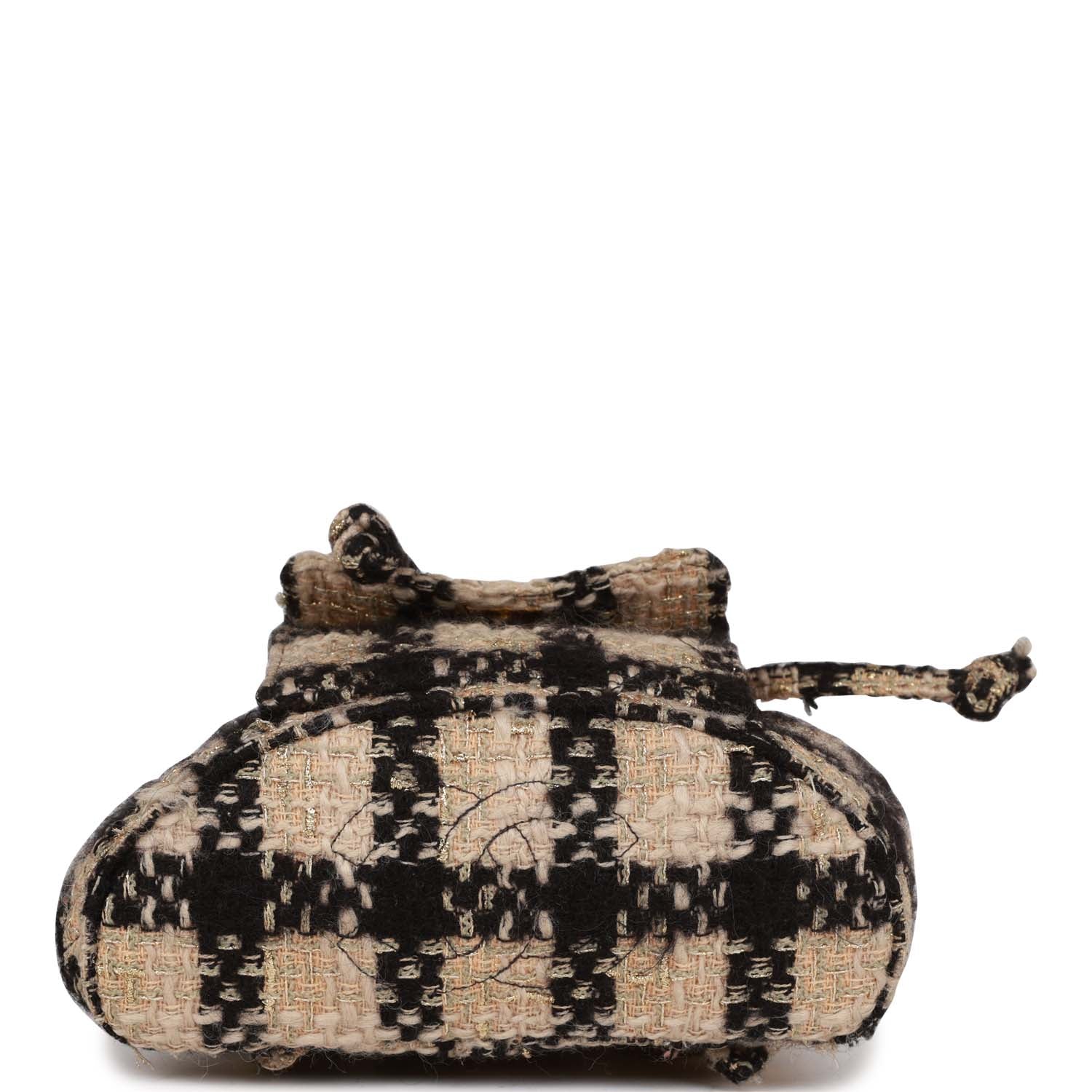 Vintage Duma Backpack Beige and Black Tweed Gold Hardware