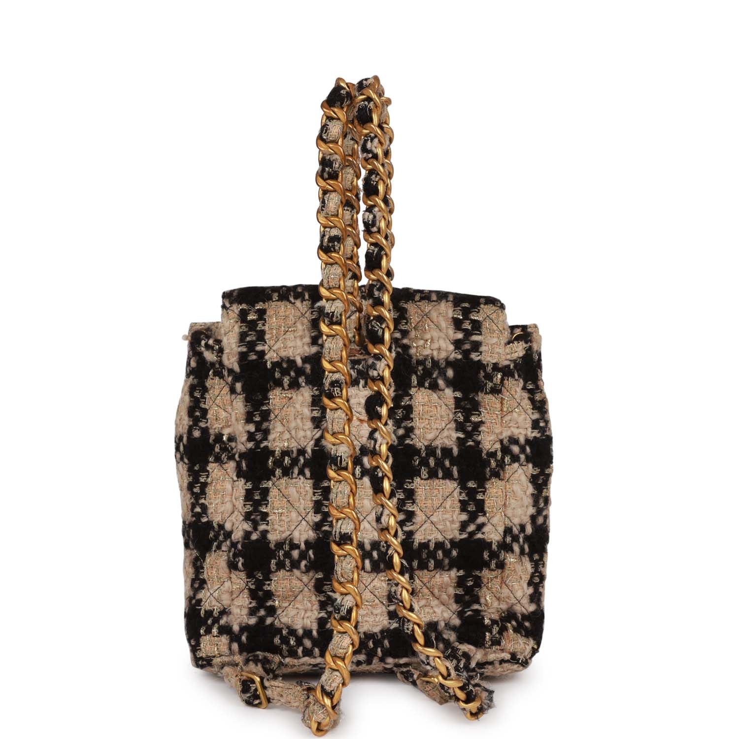 Vintage Duma Backpack Beige and Black Tweed Gold Hardware