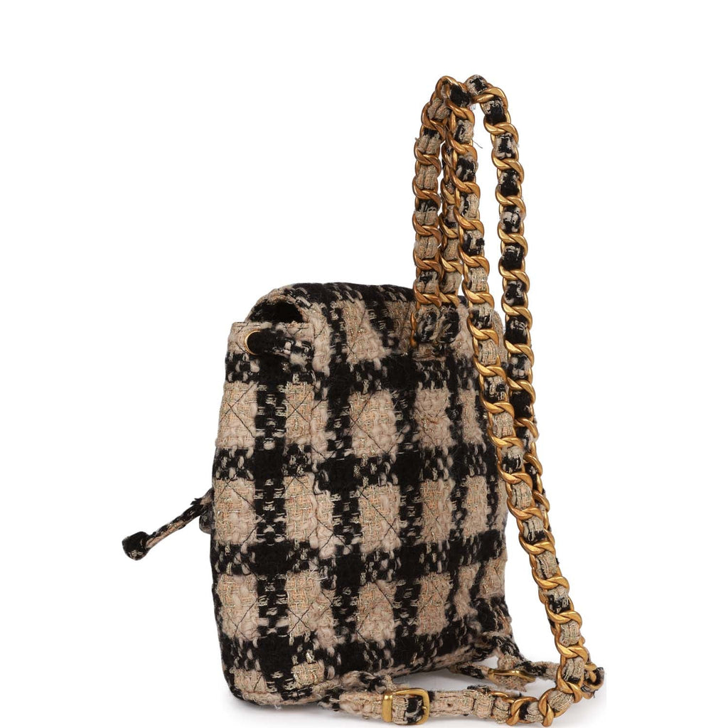 Vintage Duma Backpack Beige and Black Tweed Gold Hardware