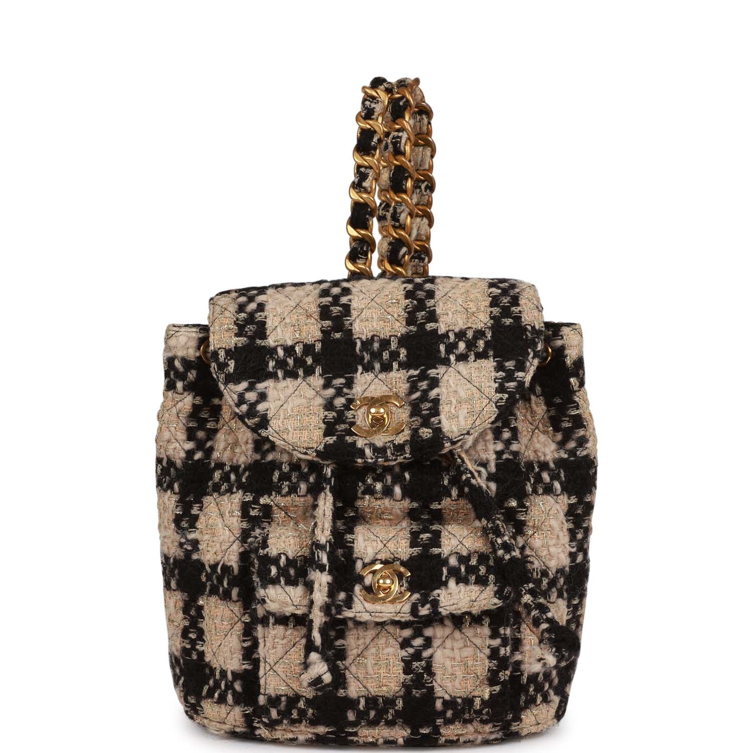 Vintage Duma Backpack Beige and Black Tweed Gold Hardware