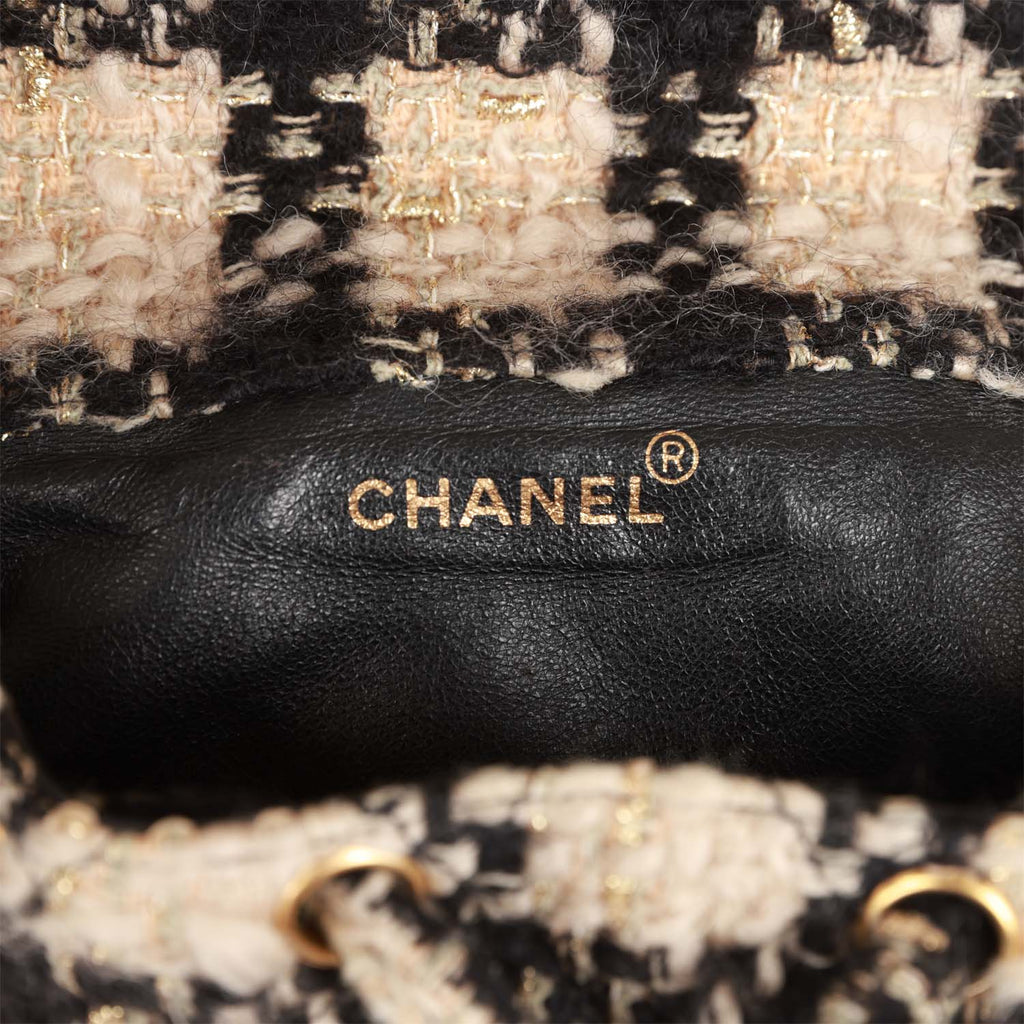 Vintage Duma Backpack Beige and Black Tweed Gold Hardware