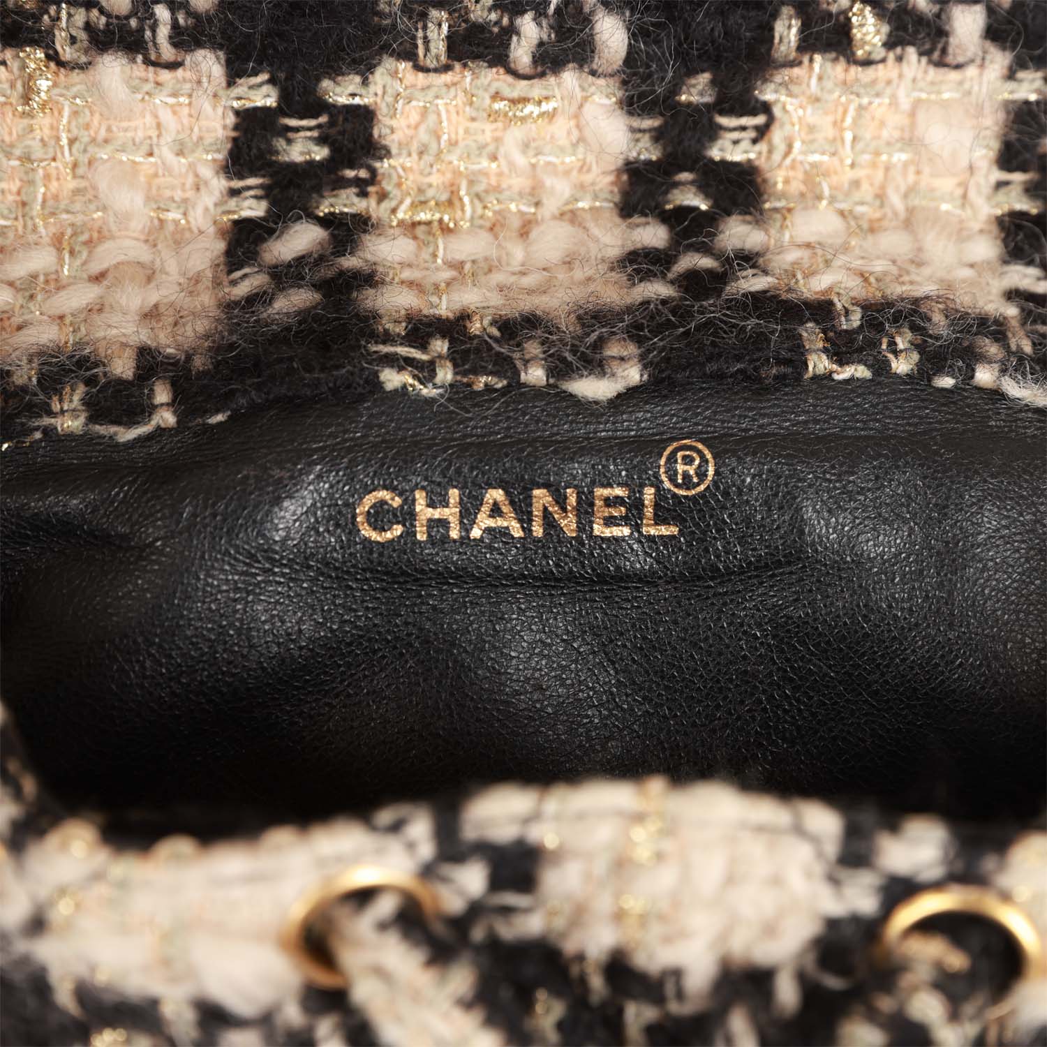 Vintage Duma Backpack Beige and Black Tweed Gold Hardware