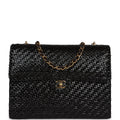 Vintage Flap Bag Black Wicker Gold Hardware