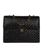 Vintage Flap Bag Black Wicker Gold Hardware