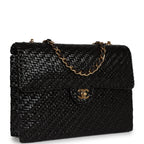 Vintage Flap Bag Black Wicker Gold Hardware