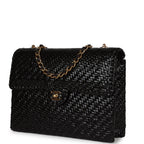 Vintage Flap Bag Black Wicker Gold Hardware