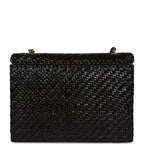 Vintage Flap Bag Black Wicker Gold Hardware