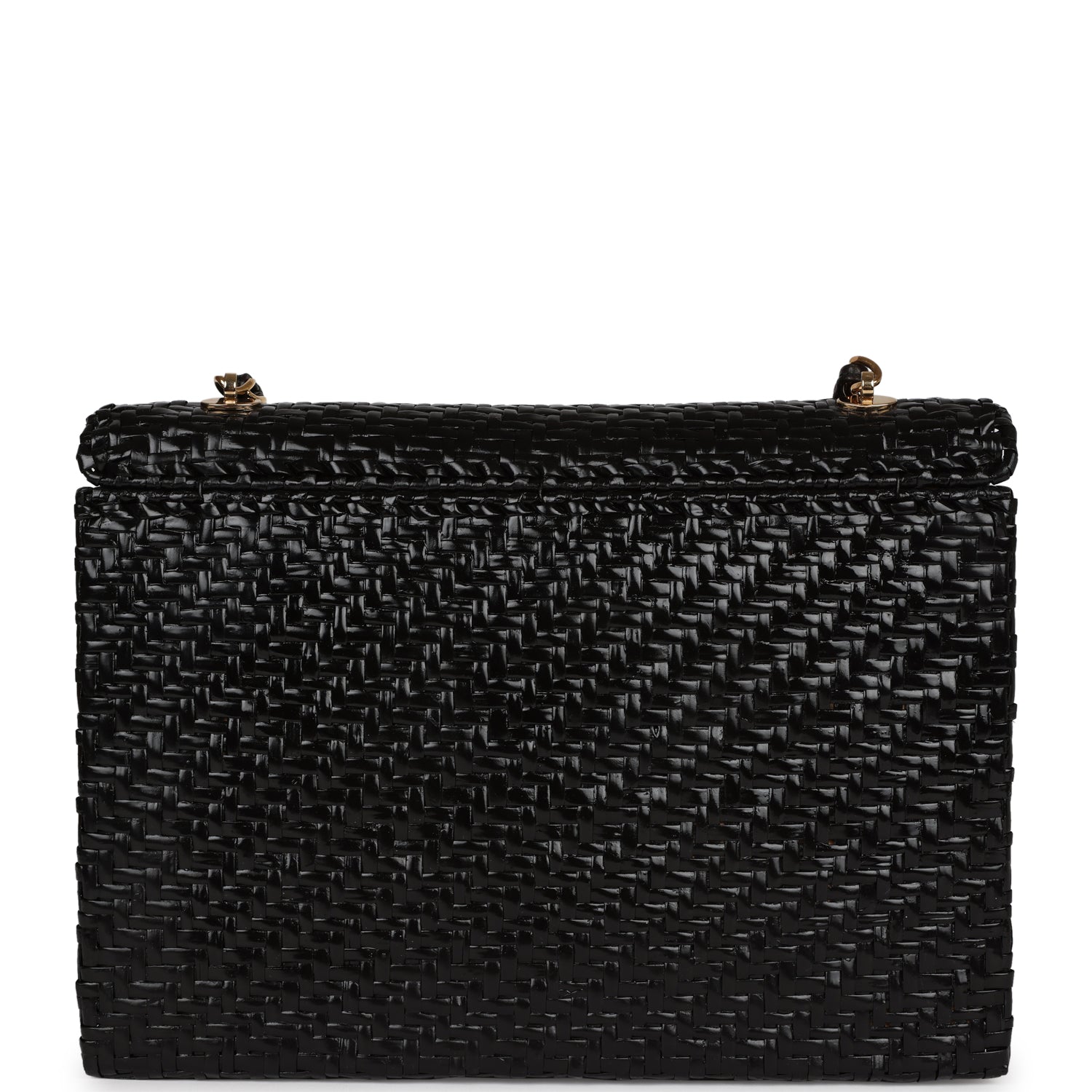 Vintage Flap Bag Black Wicker Gold Hardware