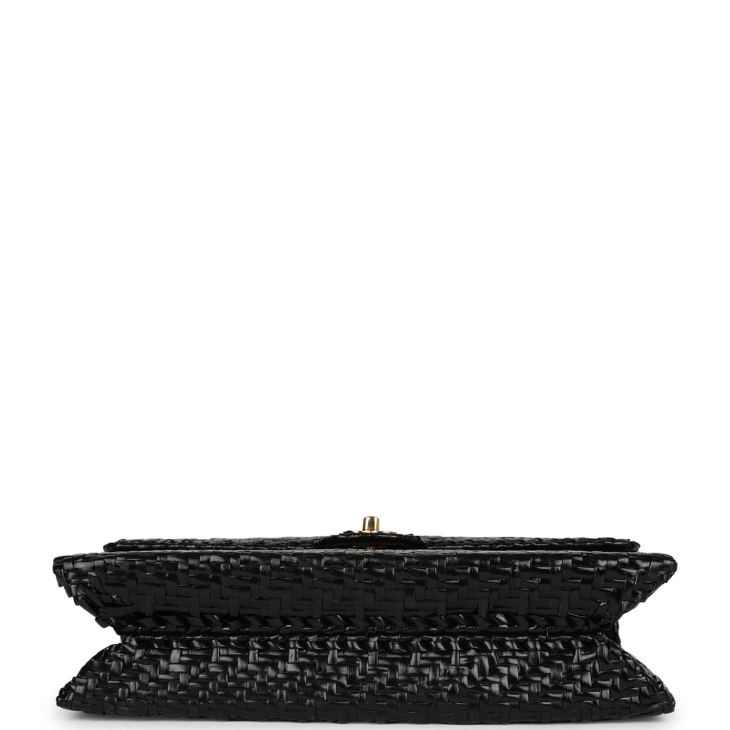 Vintage Flap Bag Black Wicker Gold Hardware