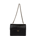 Vintage Flap Bag Black Wicker Gold Hardware