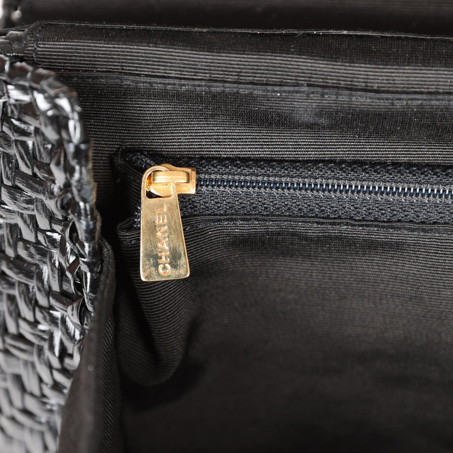 Vintage Flap Bag Black Wicker Gold Hardware