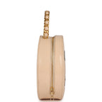 Vintage Round Vanity Bag Beige and Black Patent Leather Antique Gold Hardware