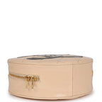 Vintage Round Vanity Bag Beige and Black Patent Leather Antique Gold Hardware