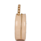 Vintage Round Vanity Bag Beige and Black Patent Leather Antique Gold Hardware