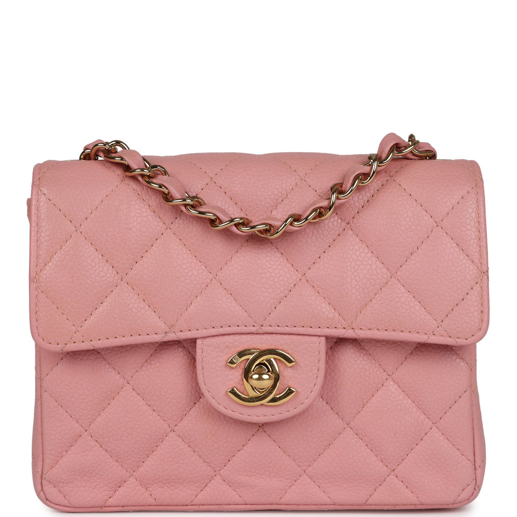 Vintage Mini Square Flap Pink Caviar Gold Hardware