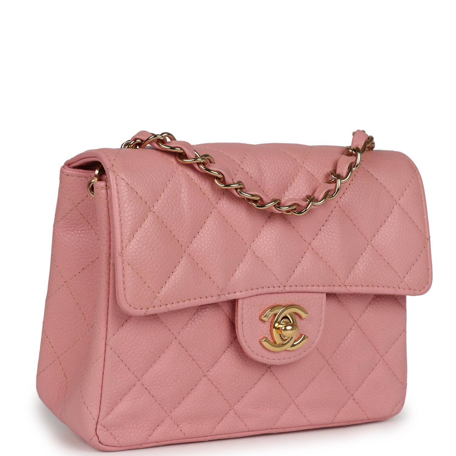 Vintage Mini Square Flap Pink Caviar Gold Hardware
