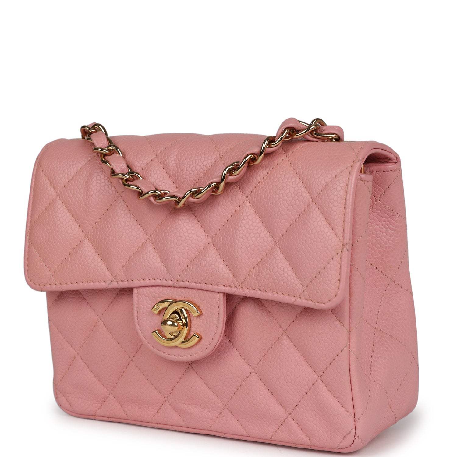 Vintage Mini Square Flap Pink Caviar Gold Hardware
