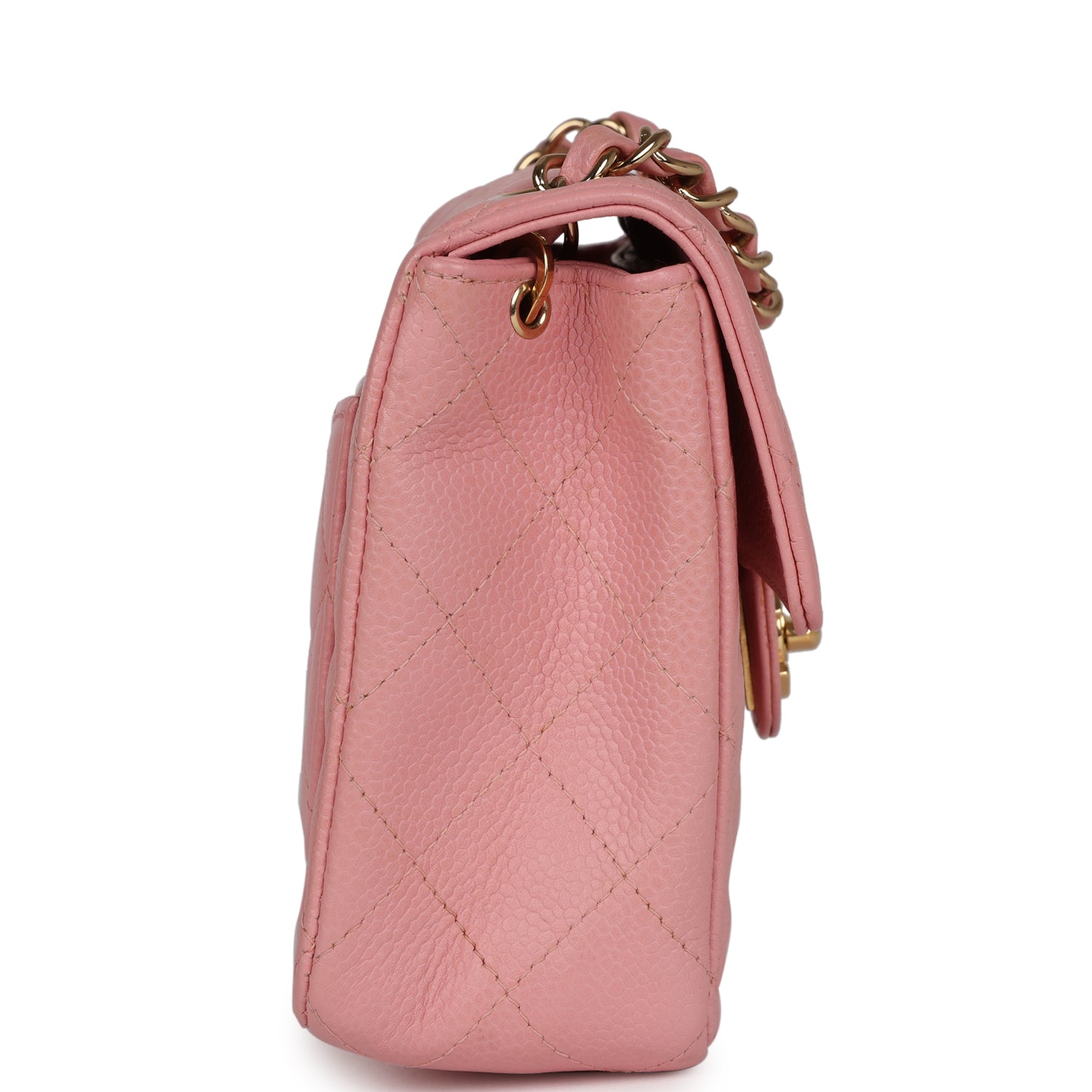 Vintage Mini Square Flap Pink Caviar Gold Hardware