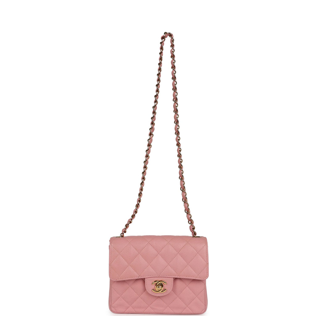 Vintage Mini Square Flap Pink Caviar Gold Hardware