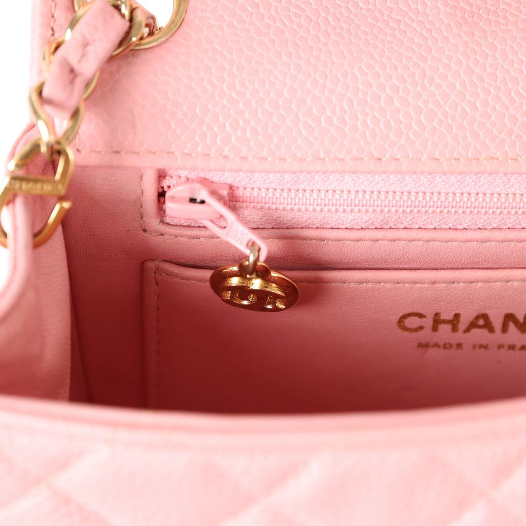 Vintage Mini Square Flap Pink Caviar Gold Hardware