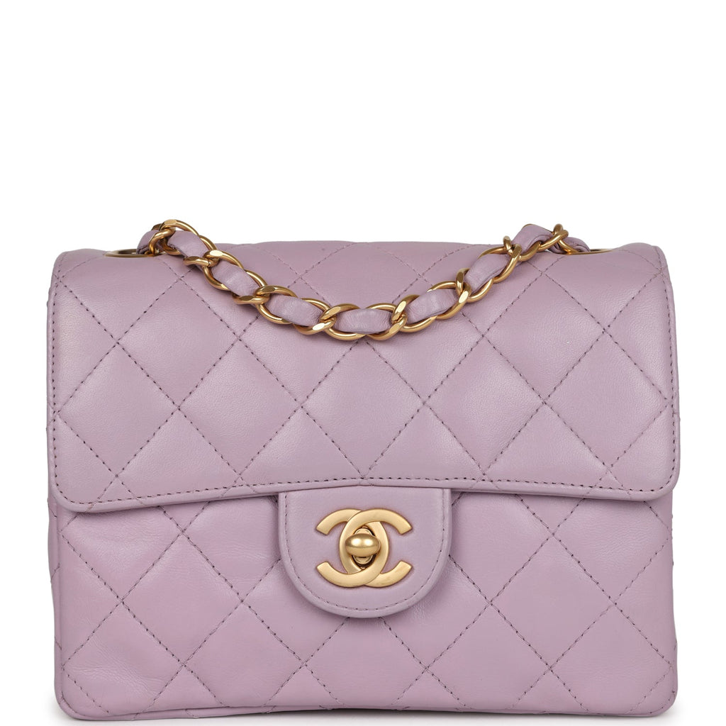 Vintage Mini Square Flap Bag Light Purple Lambskin Matte Gold Hardware