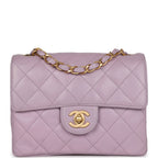 Vintage Mini Square Flap Bag Light Purple Lambskin Matte Gold Hardware