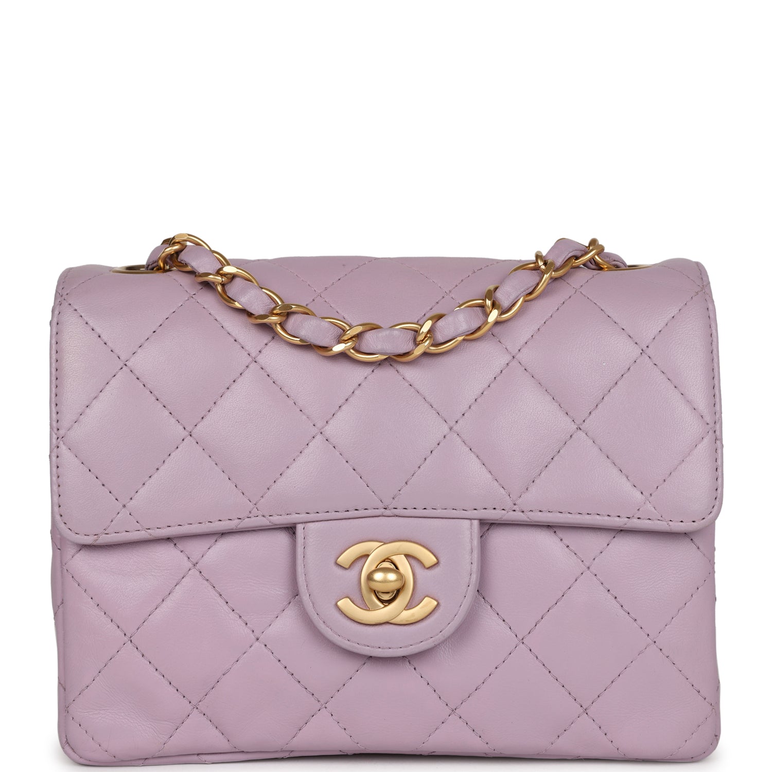 Vintage Mini Square Flap Bag Light Purple Lambskin Matte Gold Hardware