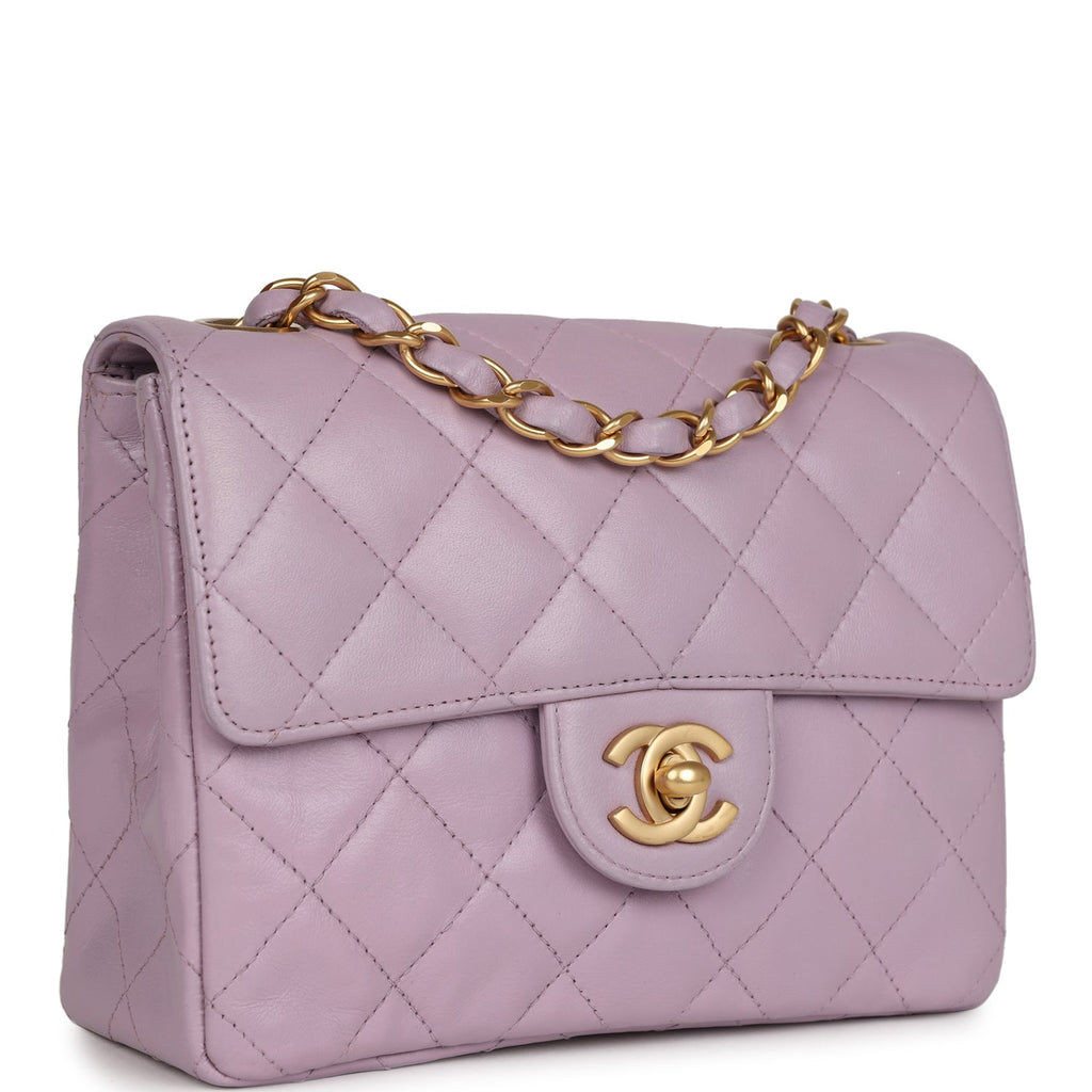 Vintage Mini Square Flap Bag Light Purple Lambskin Matte Gold Hardware